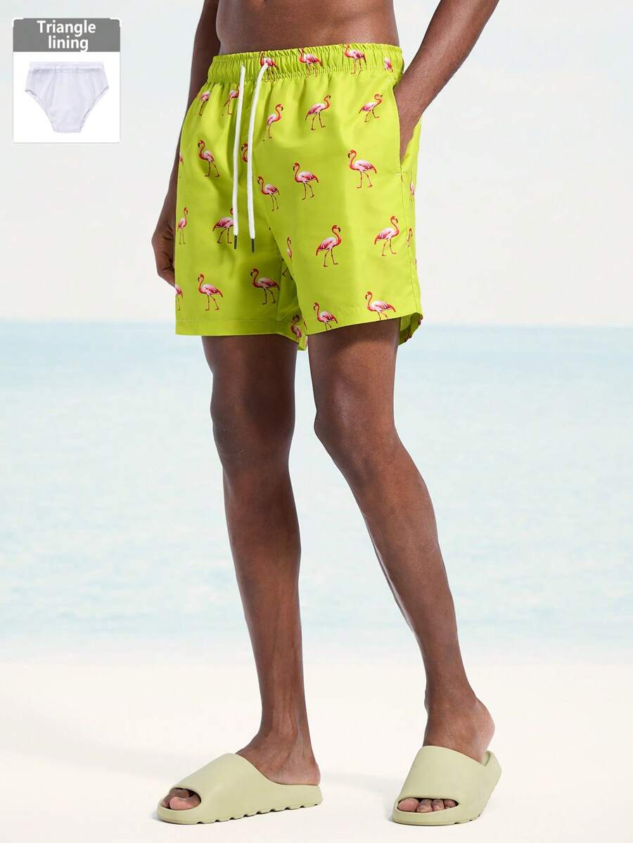 Surfspeed Men's Animal Print Drawstring Waist Pockets Beach Shorts - Mint Green - View 1