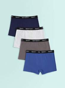 4pcs/Set Teens/Youth Basic Solid Color Comfortable Letter Printed Waistband Boxer Briefs - Multicolor - View 2