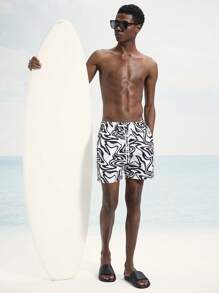 Surfspeed Men's Summer Casual All-Over Print Drawstring Waist Beach Shorts - Black - View 6