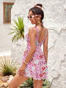 Swim Mod Ladies Ditsy Floral Beach Sarong And Triangle Bikini Bottom - Multicolor - View 2