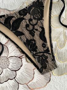 Swim SXY 2pcs/Set Sexy Lace Halter Triangle Bikini Swimsuit Set For Summer Beach Vacation - Black - View 7