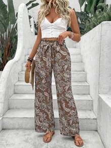 Breezaya Floral Print Straight Leg Casual Vacation Pants