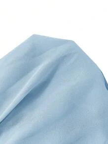 SHEIN EZwear 褶皱圆领收腰露背夏季休闲度假背心 - 藍色 - 查看 7