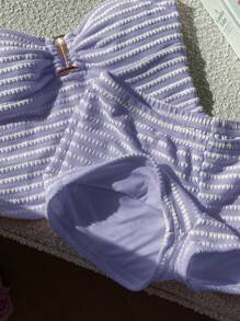 Comfortcana Stripes Print Halter Top And Ultra Shorts 2 Pieces Casual Outfit Set For Summer - Mauve Purple - View 5