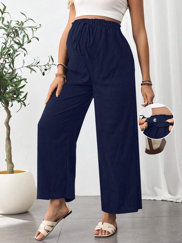 SHEIN Pantalones rectos de ajuste holgado y cintura ajustable para embarazadas, para el verano