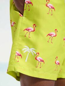 Surfspeed Men's Animal Print Drawstring Waist Pockets Beach Shorts - Mint Green - View 3