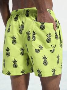 Surfspeed Celana Pendek Pantai Pria Motif Nanas, Gaya Santai untuk Liburan di Resor - Mint Green - View 2