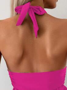SHEIN Swim 女士度假海滩成熟魅力荷叶边吊带分体泳衣套装 - 玫紅色 - 查看 5