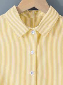 年轻女孩时尚编织条纹不对称下摆休闲衬衫 - 黃色 - 查看 7