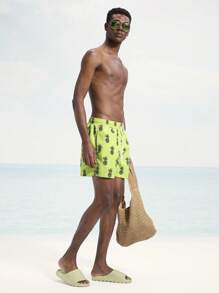 Surfspeed Celana Pendek Pantai Pria Motif Nanas, Gaya Santai untuk Liburan di Resor - Mint Green - View 7