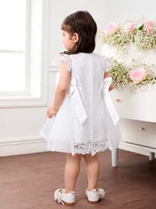 Baby Girl Cute & Elegant Versatile Bowknot Embroidered Mesh Dress - White - View 2