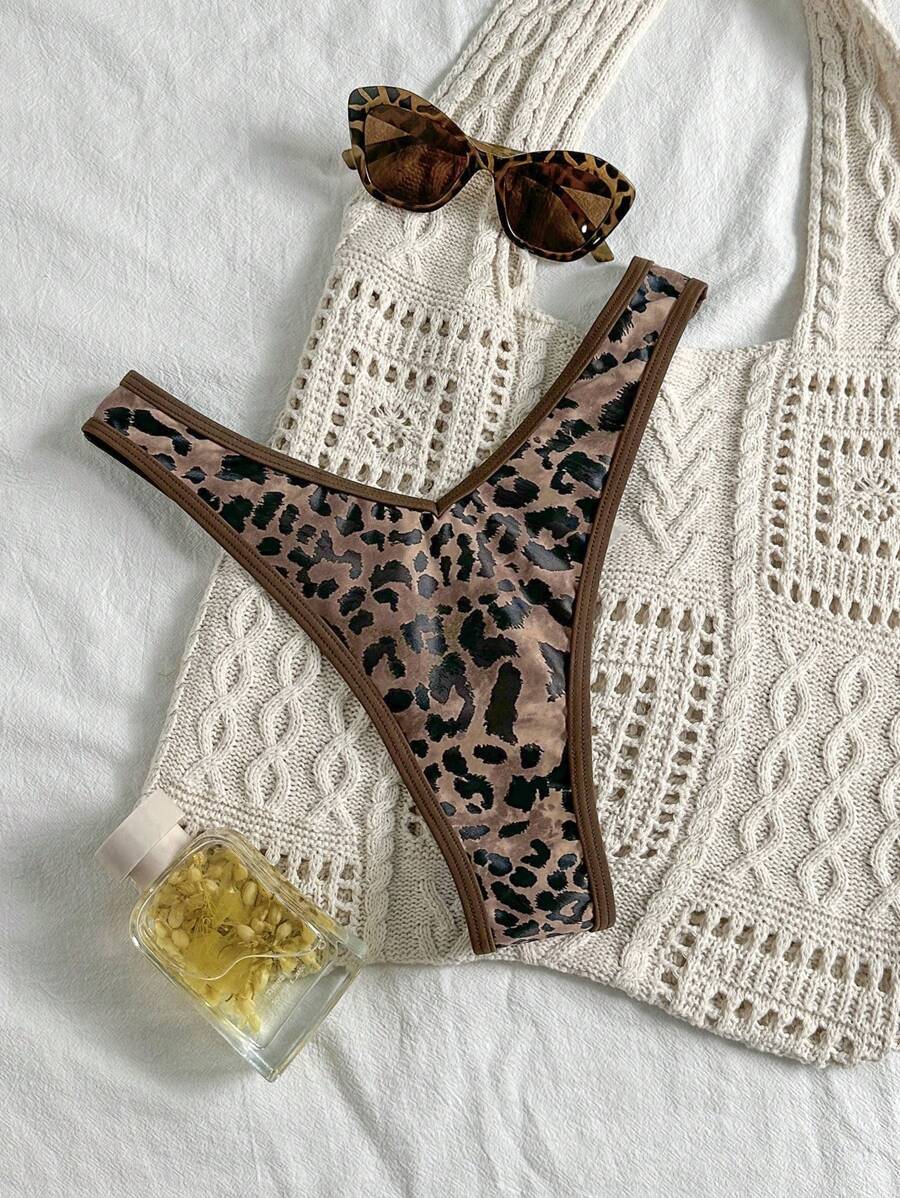 Swim Vcay 1pc Women Summer Leopard Print Random Pattern High Cut Sexy Bikini Bottoms - Multicolor - View 1