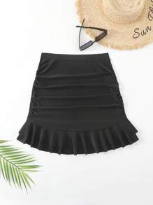 SHEIN Unity Women Ruffle Hem Skirt, Summer Beach Holiday Swimwear Bottom - Black - View 6