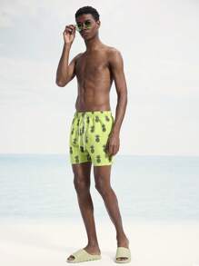 Surfspeed Celana Pendek Pantai Pria Motif Nanas, Gaya Santai untuk Liburan di Resor - Mint Green - View 3