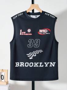 1 Piece Tween Boy Casual Sports College Street Wide Strap Tank Top With Motorcycle Pattern