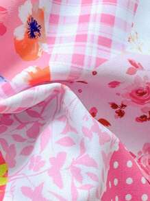 Swim Mod Printed Halter Tankini Swimsuit, Random Design For Summer Beach Vacation - Pink - View 4