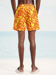 Surfspeed Quần short đi biển in họa tiết đơn giản thoải mái cho ngày lễ nam có dây rút ở eo - Màu vàng - Xem 2