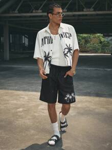 Manfinity VCAY 2pcs Men's Woven Casual Young Daily Loose Short Sleeve Shirt And Elastic Waist Shorts Set - Multicolor - View 1