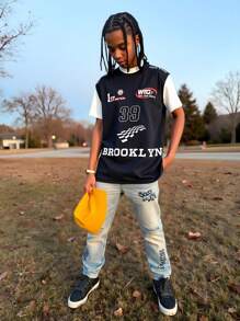 1 Piece Tween Boy Casual Sports College Street Wide Strap Tank Top With Motorcycle Pattern