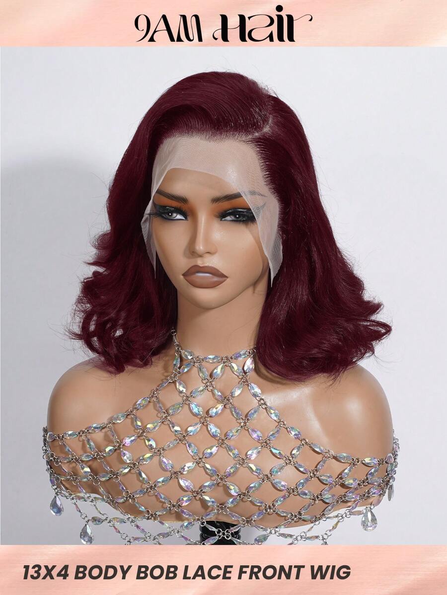 99J 勃艮第鲍勃假发真人发 13x4 前蕾丝假发波浪前蕾丝假发真人发预拔 180% 密度透明酒红色鲍勃假发女士真人发 - S99J - 查看 1