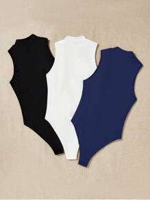 SHEIN EZwear 3 件套女式高领紧身衣休闲紧身衣套装，适合夏季 - 彩色 - 查看 2