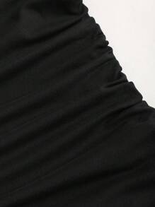 Sweetra Y2K Sexy Asymmetrical Hem Drawstring Casual Dress - Black - View 4