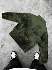 Manfinity EMRG Men's Figure Graphic Long Sleeve Zipper Collar Casual Rave Jacket, For Fall