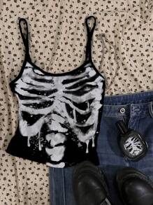 Attitoon 3 Set Multicolor Vintage Rock N' Roll Lips, Leopard Print Bow, Skeleton Graphic Design, Sexy Style, Cute Y2K Boho Music Festival Spaghetti Strap Camisole Tank Top For Women, Summer Back To School