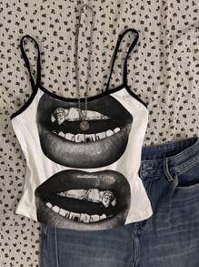 Attitoon 3 Set Multicolor Vintage Rock N' Roll Lips, Leopard Print Bow, Skeleton Graphic Design, Sexy Style, Cute Y2K Boho Music Festival Spaghetti Strap Camisole Tank Top For Women, Summer Back To School