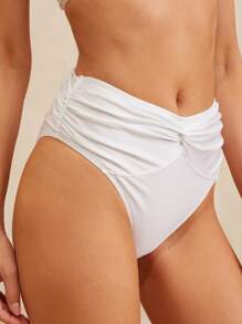 L'Amorae Women's Solid Color Twist Design Bikini Bottom For Summer Beach Vacation - White - View 3