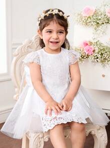 Baby Girl Cute & Elegant Versatile Bowknot Embroidered Mesh Dress - White - View 8