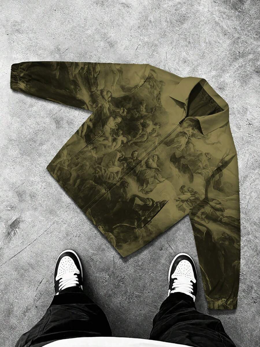 Manfinity EMRG Men's Renaissance Art Print Woven Fabric Jacket: Long Sleeve Regular Fit And Round Neck Design With A Button Front Closure - Multicolor - View 1