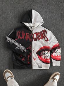 PAVTROS Sudadera con capucha de bloques de color con estampado de letra para hombre