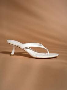 SHUZIA 女士时尚日常百搭高跟人字拖凉鞋 - 白色 - 查看 2