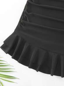 SHEIN Unity Women Ruffle Hem Skirt, Summer Beach Holiday Swimwear Bottom - Black - View 5
