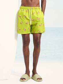 Surfspeed Men's Animal Print Drawstring Waist Pockets Beach Shorts - Mint Green - View 8