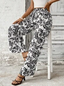 Breezaya Pantalon décontracté à imprimé de longueur aléatoire, mode pour l'été - Blanc - Voir 4