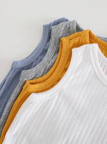 Cozy Pixies 4 Piece Set Baby Boy Solid Color Knitted Soft Crew Neck Sleeveless Bodysuit, Casual & Versatile - Multicolor - View 4