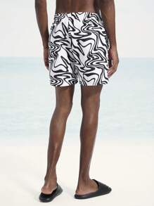 Surfspeed Men's Summer Casual All-Over Print Drawstring Waist Beach Shorts - Black - View 2