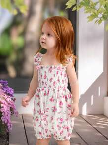 SHEIN Baby Girl Casual Romper With Ruffles And Bow Decor, Comfortable & Simple - Pink - View 7