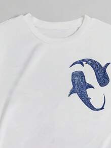 Cute Blue Whale Ocean Theme Short Sleeve Round Neck T-Shirt For Women