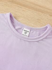 SHEIN 1pc Girls Fashion Casual Sunflower Colorful Letter Slogan Floral Print Loose Short Sleeve T-Shirt, Suitable For Summer Holiday Versatile Top