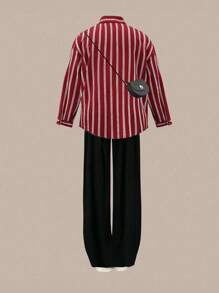 Flirla Completo casual da donna taglia grande in 3 pezzi: canotta, pantaloni a zampa, e camicia colorblock, adatto per il relax e l'abbigliamento da casa, stagione autunno/inverno