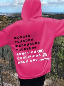 Racing Fan Practice Hooded Sweatshirt, Long Sleeve Casual Sports Top For Women, Racing Lover Gift, Suitable For Spring/Autumn Wear Graduation,Back To School Outfits,Graduation,Teacher Outfits For Women,Back To School - Hot Pink - View 1