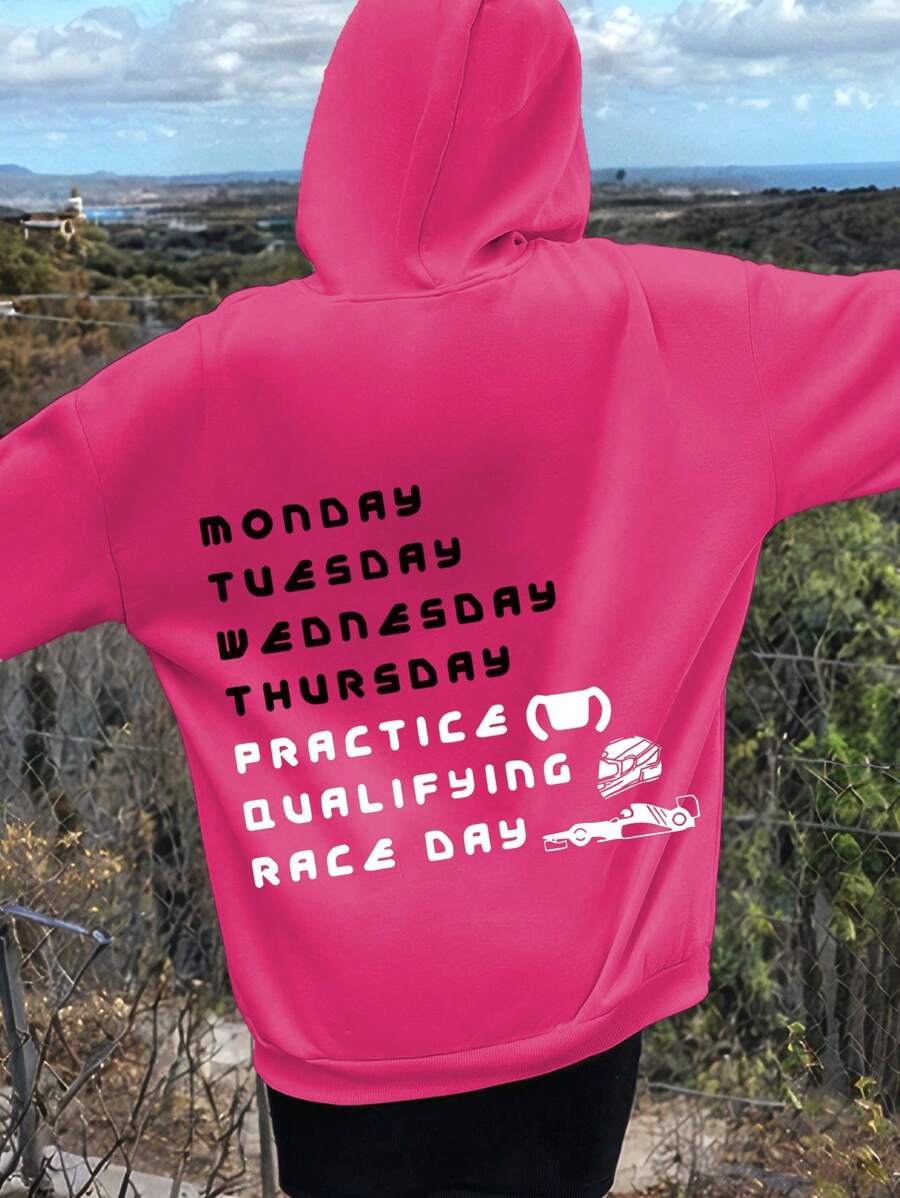 Racing Fan Practice Hooded Sweatshirt, Long Sleeve Casual Sports Top For Women, Racing Lover Gift, Suitable For Spring/Autumn Wear Graduation,Back To School Outfits,Graduation,Teacher Outfits For Women,Back To School - Hot Pink - View 1