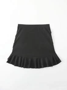 SHEIN Unity Women Ruffle Hem Skirt, Summer Beach Holiday Swimwear Bottom - Black - View 3