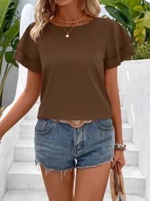 Breezaya Blusa semplice con maniche raglan a girocollo, monocromatica, estiva