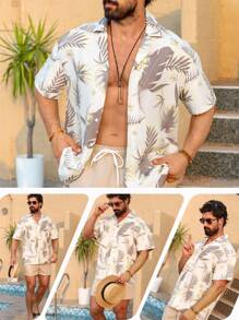 Surfspeed Men's Plants Print Short Sleeve Shirt And Shorts Beach Set - Apricot - View 1