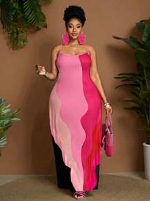 Maweii Váy không tay cỡ lớn cho nữ, mùa hè - Hồng - Xem 1