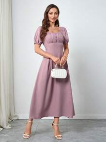 Modelyn Women's Cinched Cinched Waist Front Textured Dress - Purple - View 3